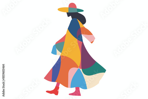 Woman in Colorful Bohemian Fashion isolated illustration
