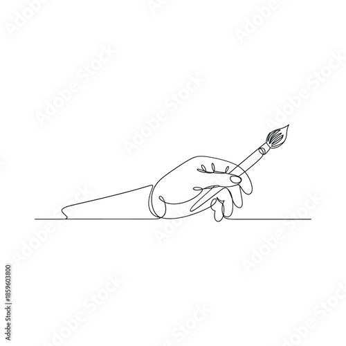A single line drawing of a hand holding a paintbrush above a surface