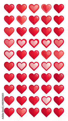 set of red hearts icon background