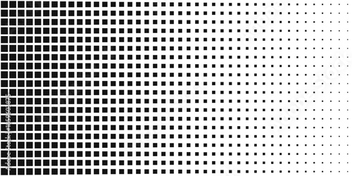 Squared halftone background. Check dot faded gradation texture. Black and white square pixels bg. Abstract digital modern graphic design pattern. Vector illustration isolated on white background.