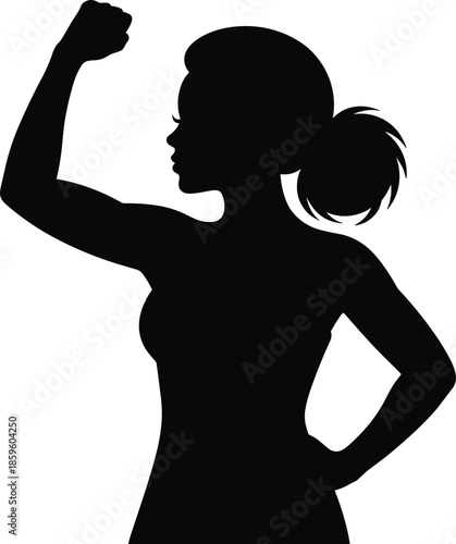 Silhouette of a strong woman flexing her bicep with a confident pose
