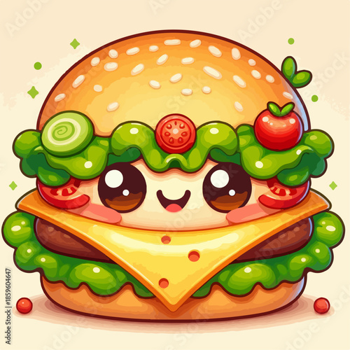 Cute cartoon hamburger vector illustration