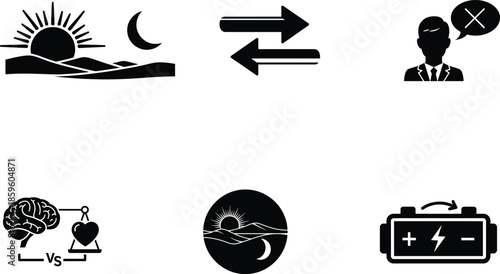 collection of black and white icons on white background