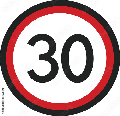 Modern traffic rule 30 sign vector icon featuring clear symbols and bold shapes, perfect for transportation graphics, signage design, and UI elements.