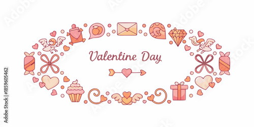 A decorative valentine s day frame with hearts gifts and sweet treats