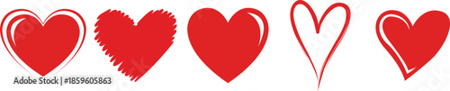 Set of 5 red heart icons vector