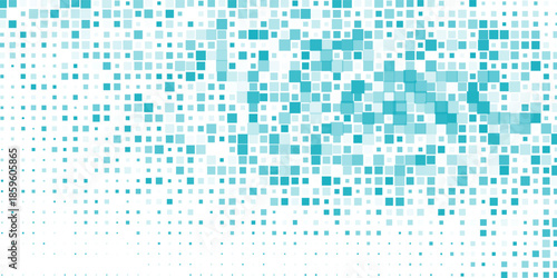 Abstract vector illustration with small squares and pixels. blue Dot halftone with randomus opacity