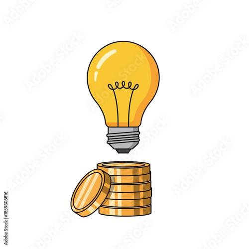 A lightbulb illuminating over a stack of gold coins, symbolizing innovation, investment, and financial growth