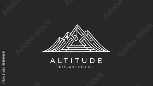 Geometric mountain range logo with altitude text.
