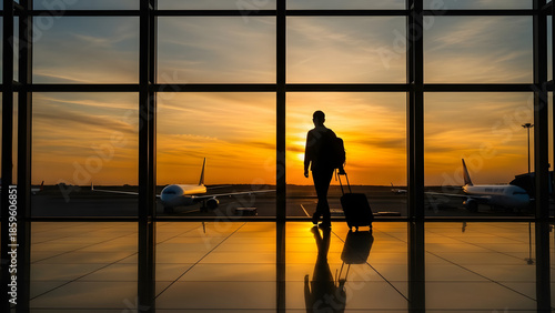 Solo Traveler Silhouette Sunset Bokeh Lights Reflection Journey