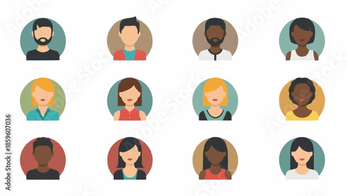 Collection of Diverse People Avatars in Circular Frames.