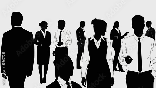Diverse group of business professionals in silhouette form.