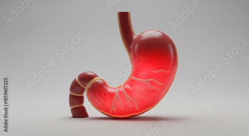 Medical Concept of Digestive Discomfort and Inflammation in Stomach Model with Red Glow on Isolated Background