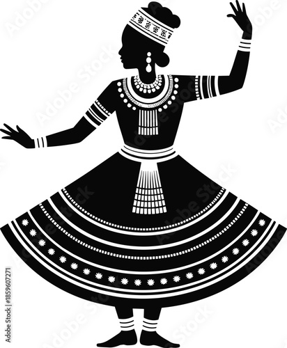 Traditional indian dancer in silhouette performing a graceful classical dance pose