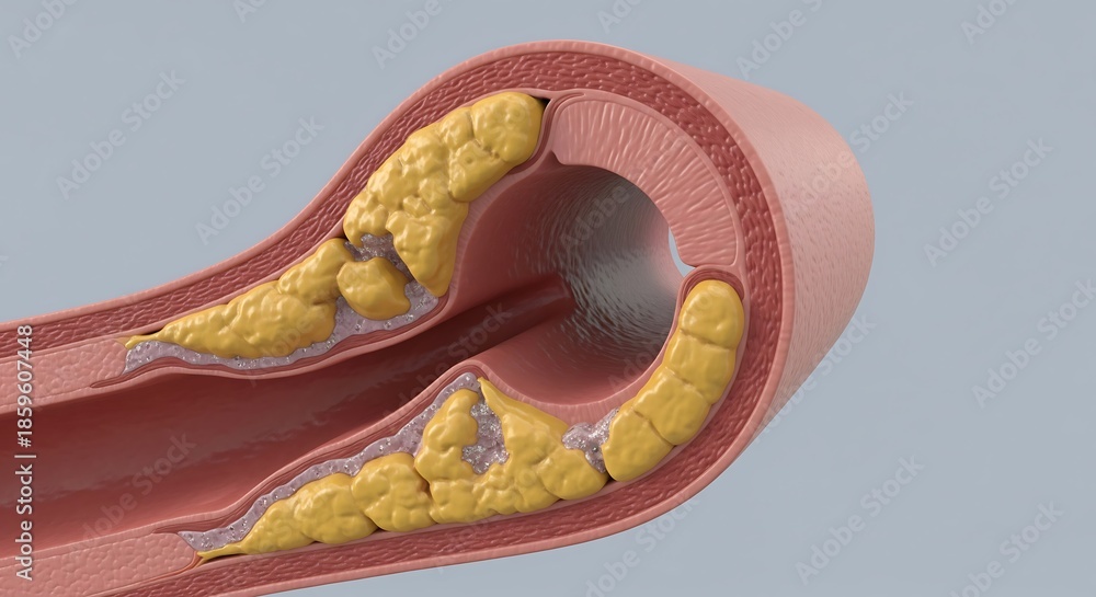 Obraz premium Medical Concept of Arterial Plaque Buildup and Atherosclerosis in Blood Vessel Model on Isolated Background