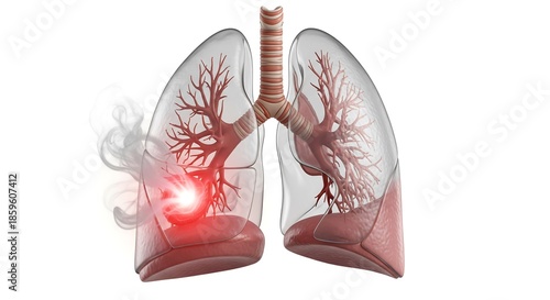 Medical Concept of Lung Inflammation or Respiratory Distress in Anatomical Model on Isolated White Background