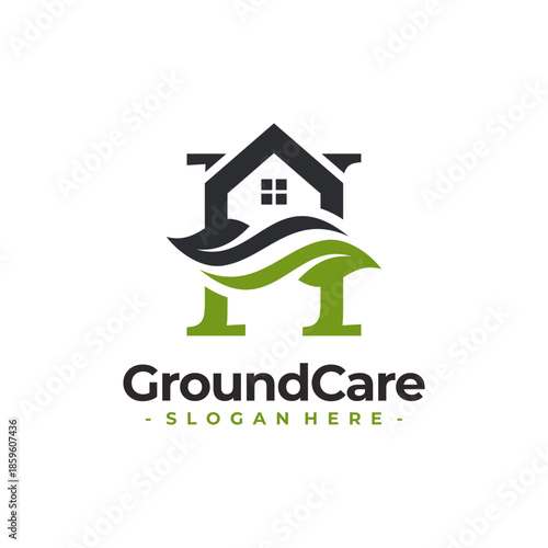 Letter H for Lawn Care with House Roof Logo Vector. Concept of environment, grass, landscape and lawn maintenance logo template design.