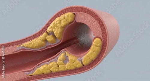 Medical Concept of Arterial Plaque Buildup and Atherosclerosis in Blood Vessel Model on Isolated Background
