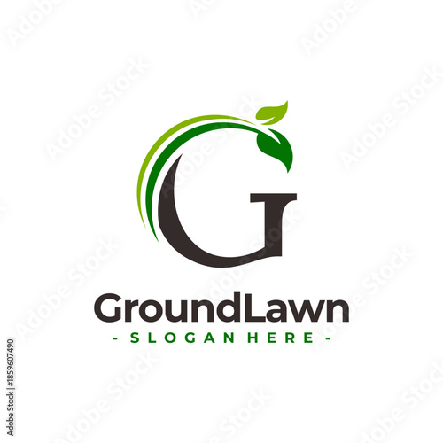 Letter G for Lawn Care with Leaf Logo Vector. Concept of environment, grass, landscape and lawn maintenance logo template design.