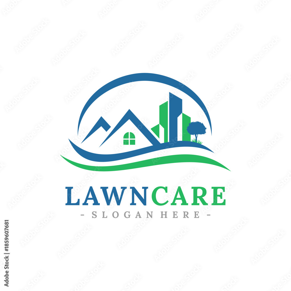 Fototapeta premium Lawn Care Service Logo Vector. Concept of landscaping, gardening and lawn maintenance logo template design.