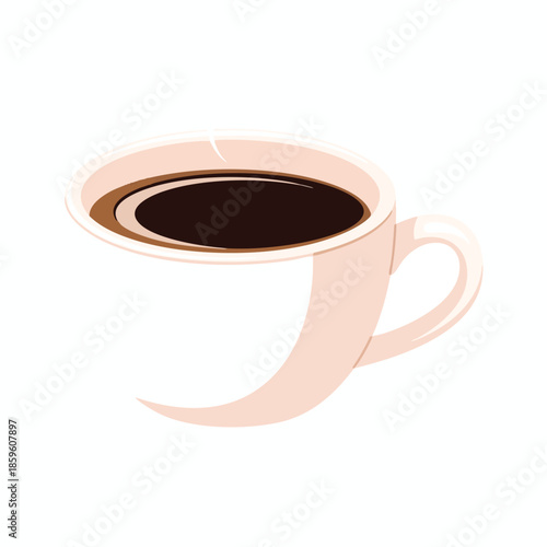 A coffee mug in a flat design style, filled with dark brown liquid