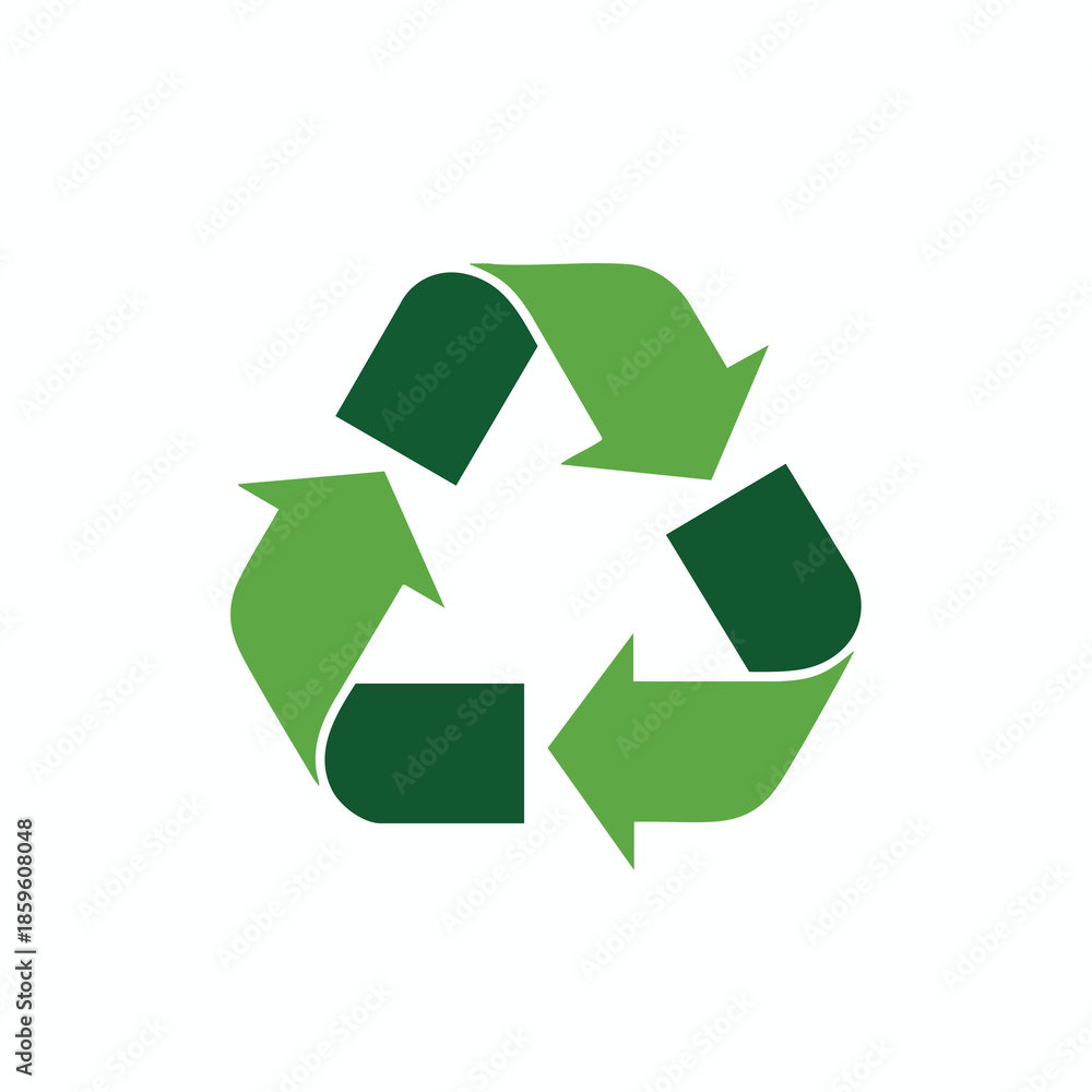 Fototapeta premium A simple two-tone green recycle icon with three arrows in a circular motion
