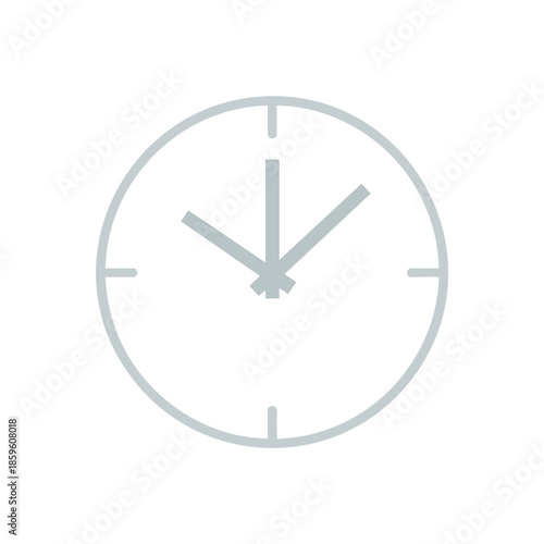 A simple clock face, with hands at about ten past two, a light-grey on white