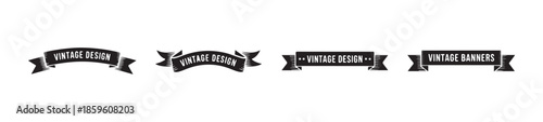 Vintage banner set with engraved text elements for design in retro style