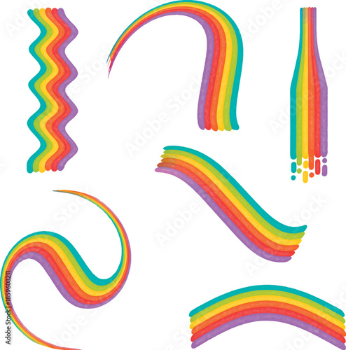 Bright rainbow line art set with smooth flowing curves vector