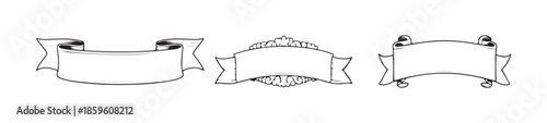 Set of three different shaped blank vintage banners drawn in outline style