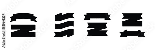 Set of four black silhouette ribbons and banners for award or design element decoration