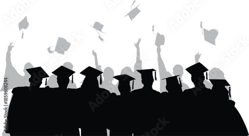 Commencement ceremony silhouette with students mortarboard throwing vector
