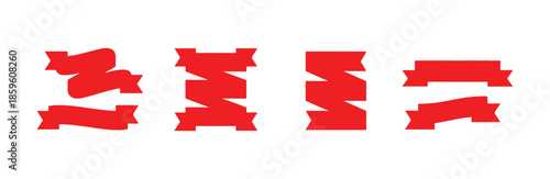 Group of four vibrant red ribbon banners used for decoration or celebrating achievement or victory