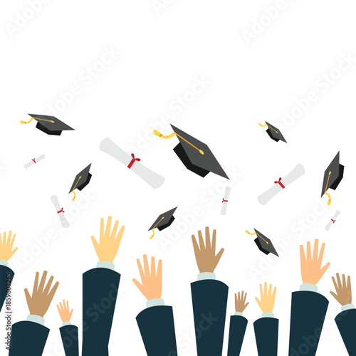 Excited graduate jumping high with academic cap silhouette vector