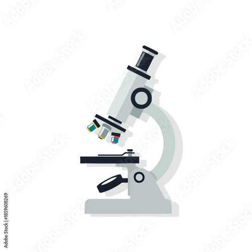 A tilted cartoon illustration of a microscope with lens and adjustments