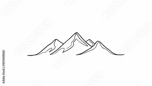 Minimalist mountain range line art illustration.