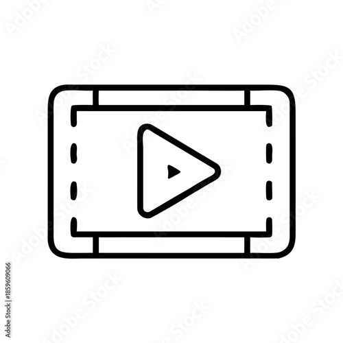Video play button icon in minimal line art style  