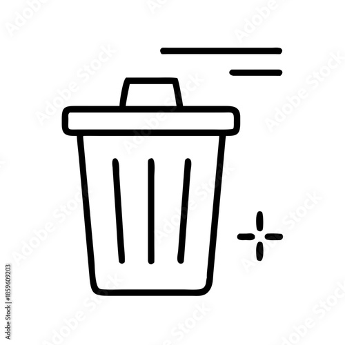 Simple line drawing of a trash can with motion lines  