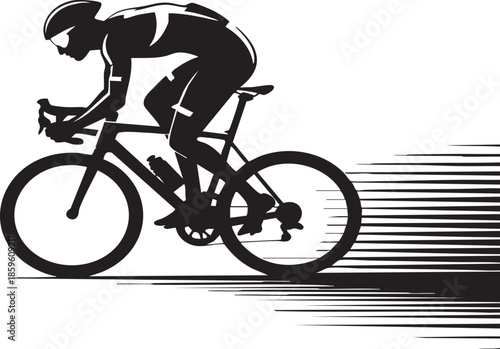 Silhouette of a cyclist riding a road bike with motion lines indicating speed