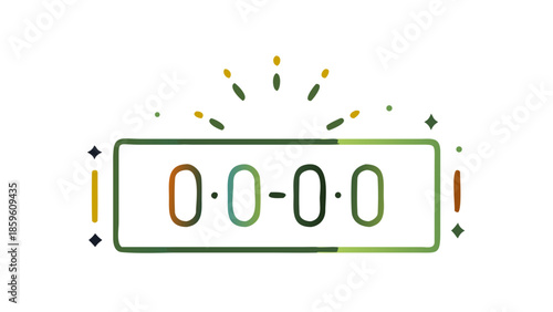 Minimal vector illustration of a countdown clock reaching midnight to celebrate New Year moment.
