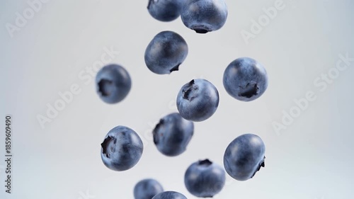 Floating blueberries against a clean white background with soft gradient lighting.