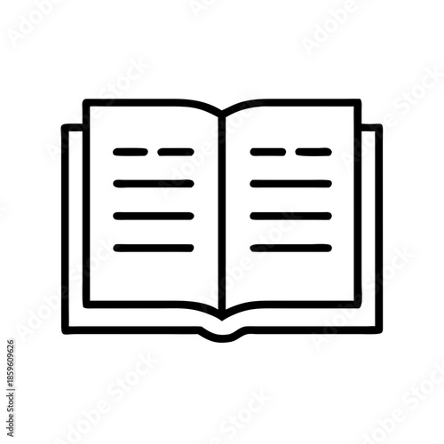 Open book with visible text in minimalist line art style  