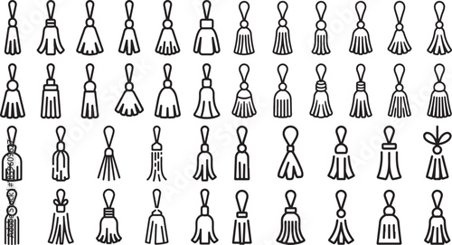 collection of various tassel designs on white background