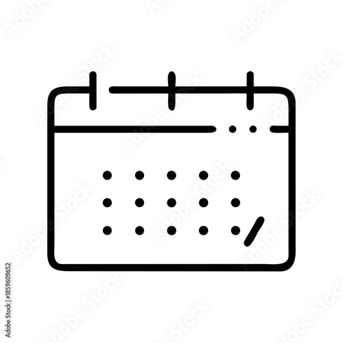 Simple calendar icon in black and white line art design  