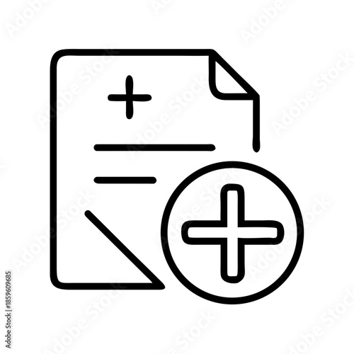 Medical document with add symbol in minimalist line art style  