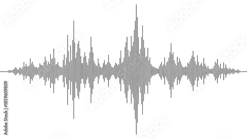 Vector silhouette of a tree and city skyline illustration with an abstract winter landscape featuring snow icicles and a music sound wave audio equalizer graph design