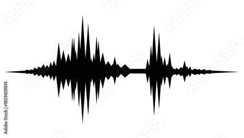 Vector illustration of a sailboat silhouette over a blue city skyline backdrop with a digital audio equalizer wave and technology music graph design