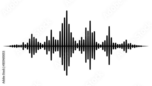 This digital technology design features a blue sound wave vector illustration with a music equalizer frequency graph and data spectrum lines for an audio market business chart