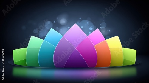 Colorful abstract lotus flower design with vibrant petals against a dark background