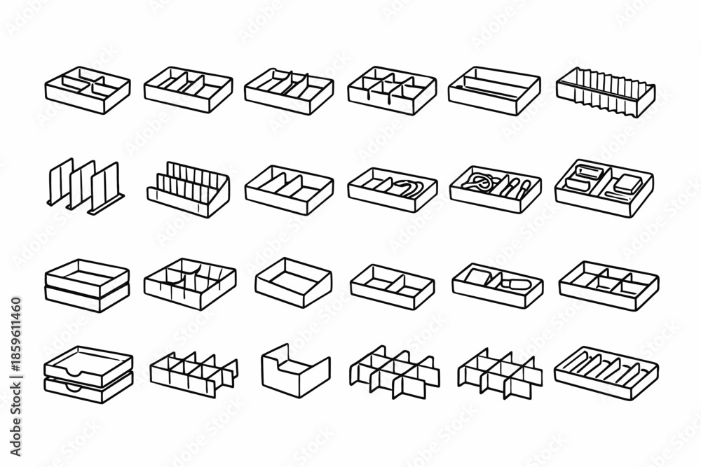 Fototapeta premium Various geometric box designs in grid pattern with different compartments